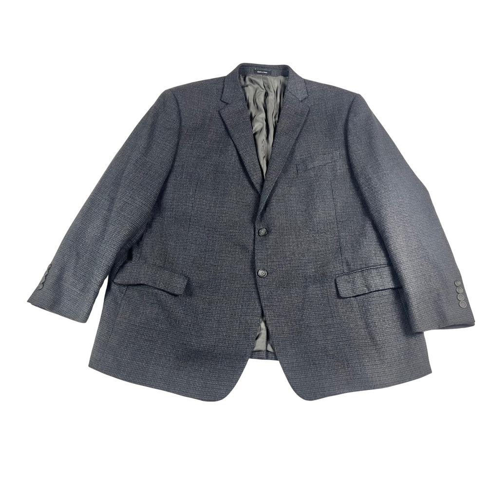 Joseph & Feiss Gold Mens 48 Short Blazer 100% Wool Grey Blue Micro Check Jacket